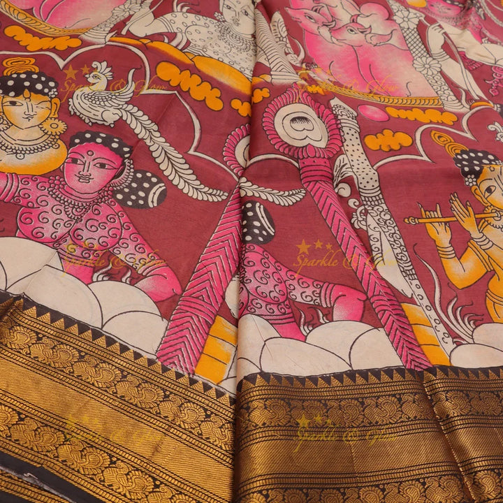 Elegant Radha Krishna Kalamkari Saree for Festive Elegance