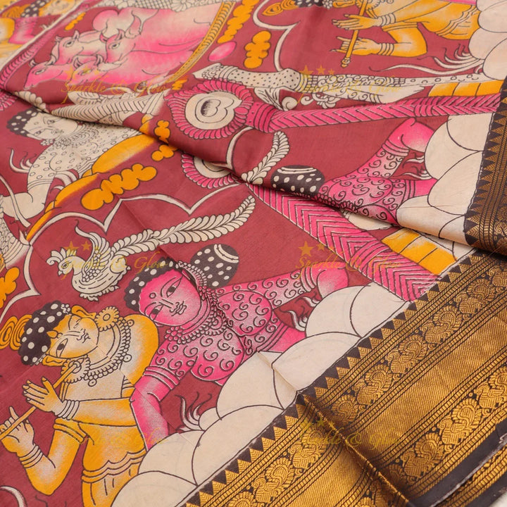 Elegant Radha Krishna Kalamkari Saree for Festive Elegance