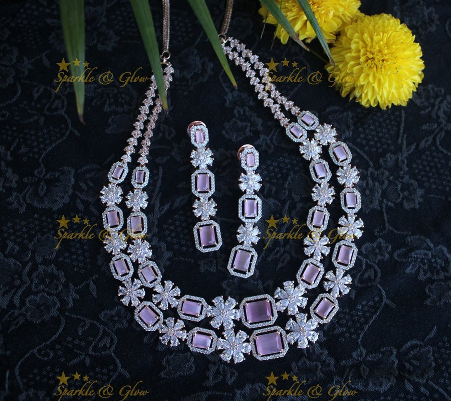 Rose gold pastel pink AD stones layer necklace - Sparkle and Glow - Mint Green - Back Thread