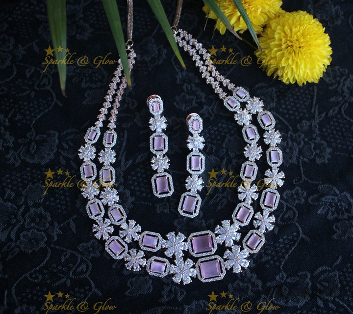 Rose gold pastel pink AD stones layer necklace - Sparkle and Glow - Pastel Pink - Back Thread