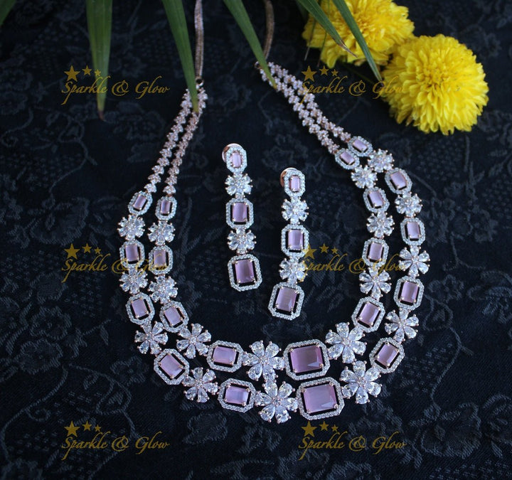 Rose gold pastel pink AD stones layer necklace - Sparkle and Glow - Mint Green - Back Thread