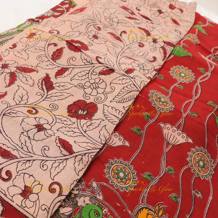 Exquisite Kalamkari Saree with Horse Motif Design