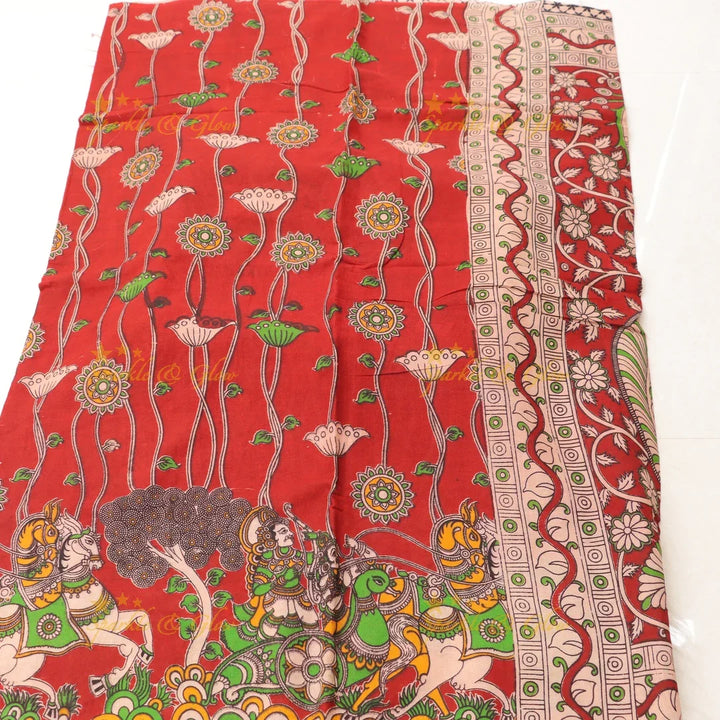 Exquisite Kalamkari Saree with Horse Motif Design