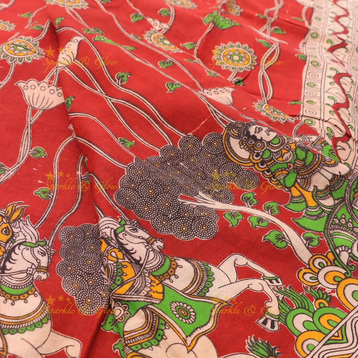 Exquisite Kalamkari Saree with Horse Motif Design