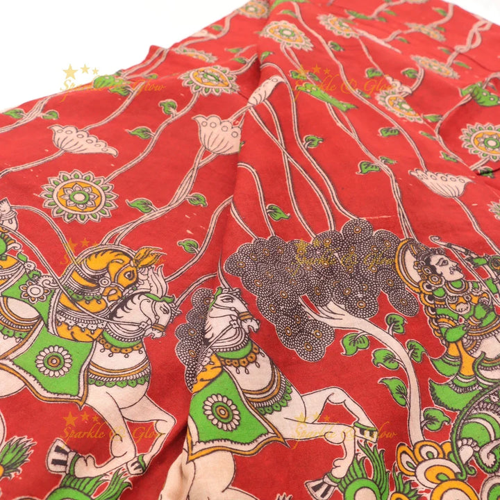 Exquisite Kalamkari Saree with Horse Motif Design
