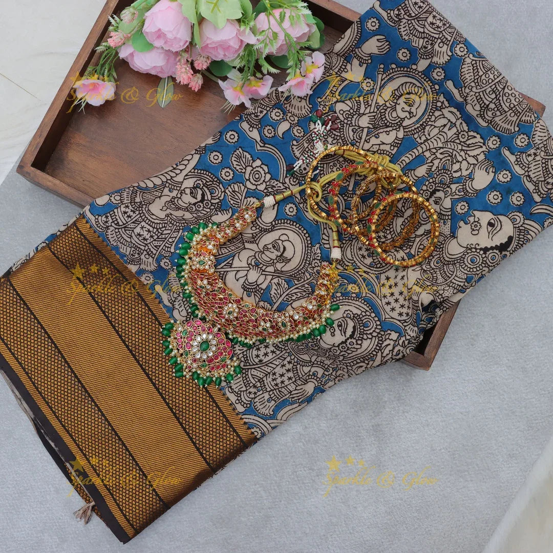 Elegant Kalamkari Saree with Floral Designs