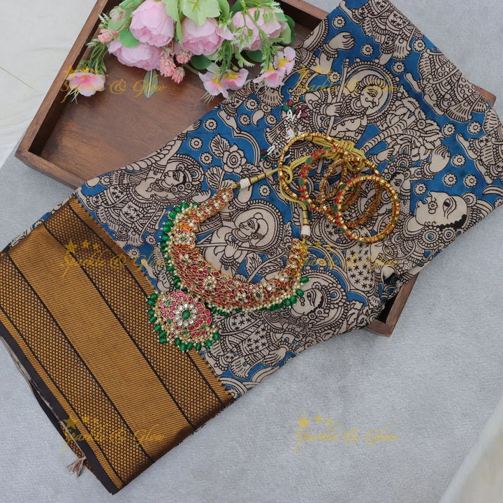 Elegant Kalamkari Saree with Floral Designs
