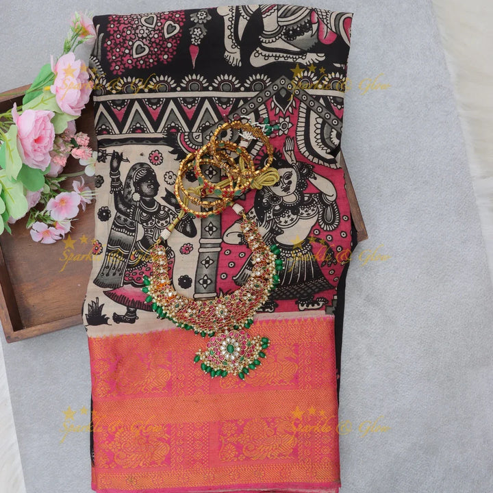Elegant Kalamkari Saree & Blouse Set for Festive Occasions