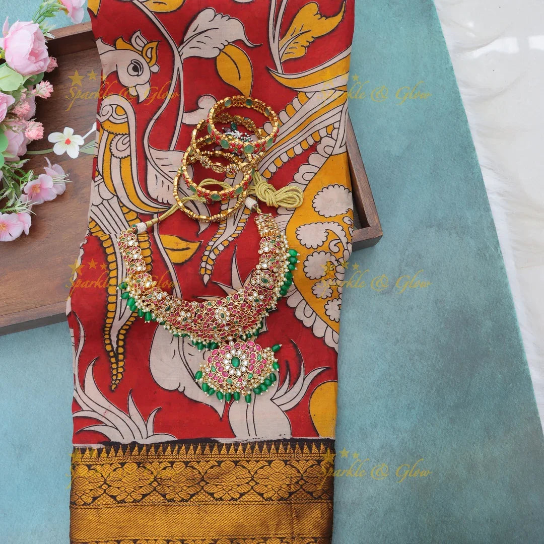 Stunning Kalamkari Saree with Matching Jewellery Set