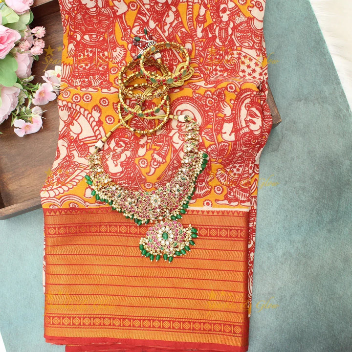 Elegant Festive Kalamkari Saree with Accessories