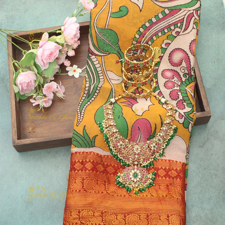 Exquisite Peacock Kalamkari Saree - Designer Elegance