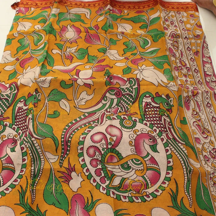 Exquisite Peacock Kalamkari Saree - Designer Elegance