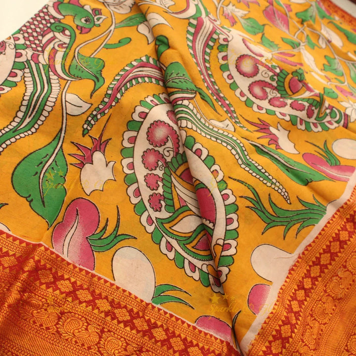 Exquisite Peacock Kalamkari Saree - Designer Elegance