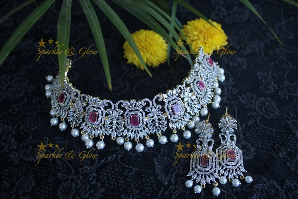 White AD stone statement choker - Green - Sparkle and Glow