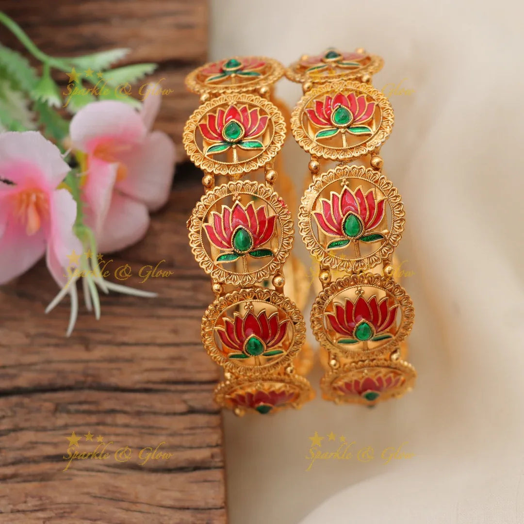 Exquisite Lotus Meenakari Bangles for Festive Styling