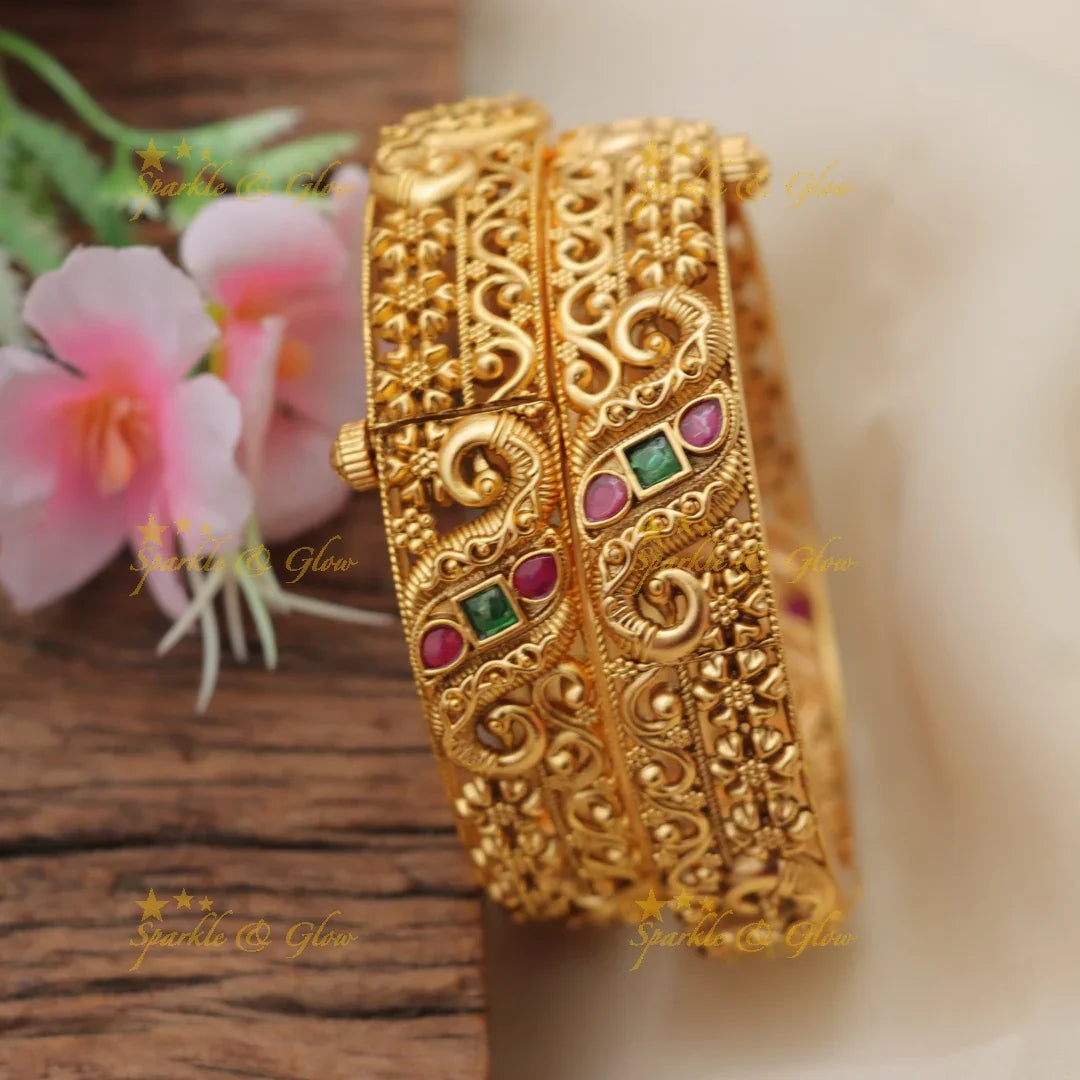 Exquisite Peacock & Floral Kemp Bangles - Sparkle & Glow