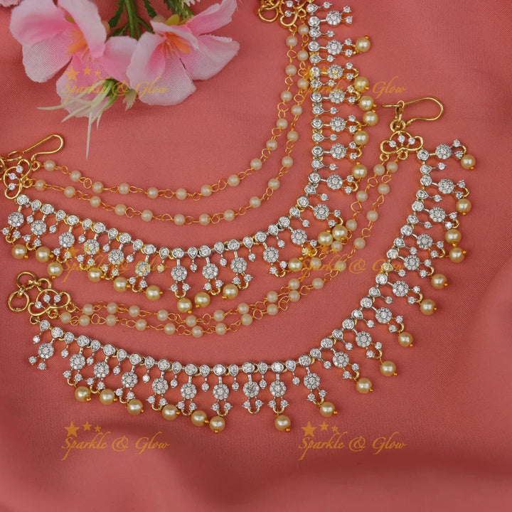 Enchanting Floral Earchain with American Diamonds