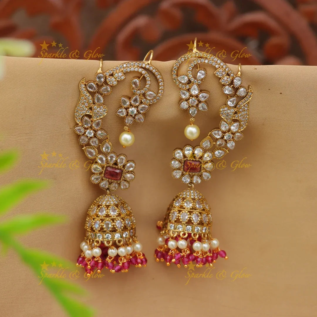 Exquisite American Diamond Floral Earcuffs for Celebrations