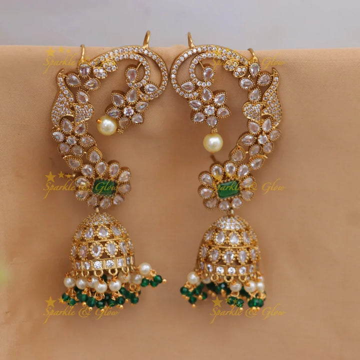 Exquisite American Diamond Floral Earcuffs for Celebrations
