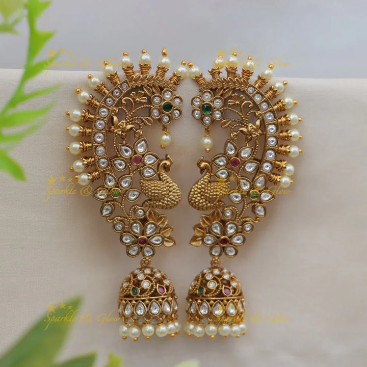 Exquisite Peacock Floral Gold Earcuff Earrings