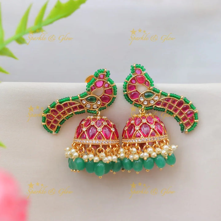Exquisite Jadau Kundan Peacock Jhumkas for Festive Glam