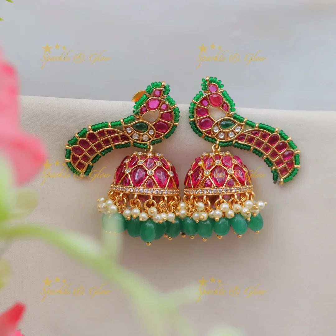 Exquisite Jadau Kundan Peacock Jhumkas for Festive Glam