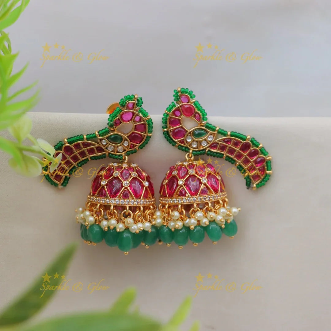 Exquisite Jadau Kundan Peacock Jhumkas for Festive Glam