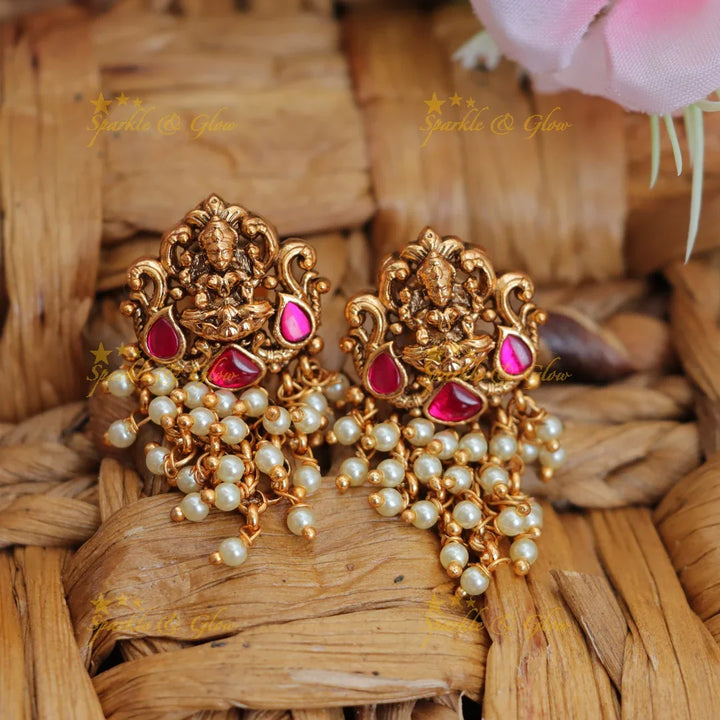 Exquisite Lakshmi Peacock Earrings with Pearls
