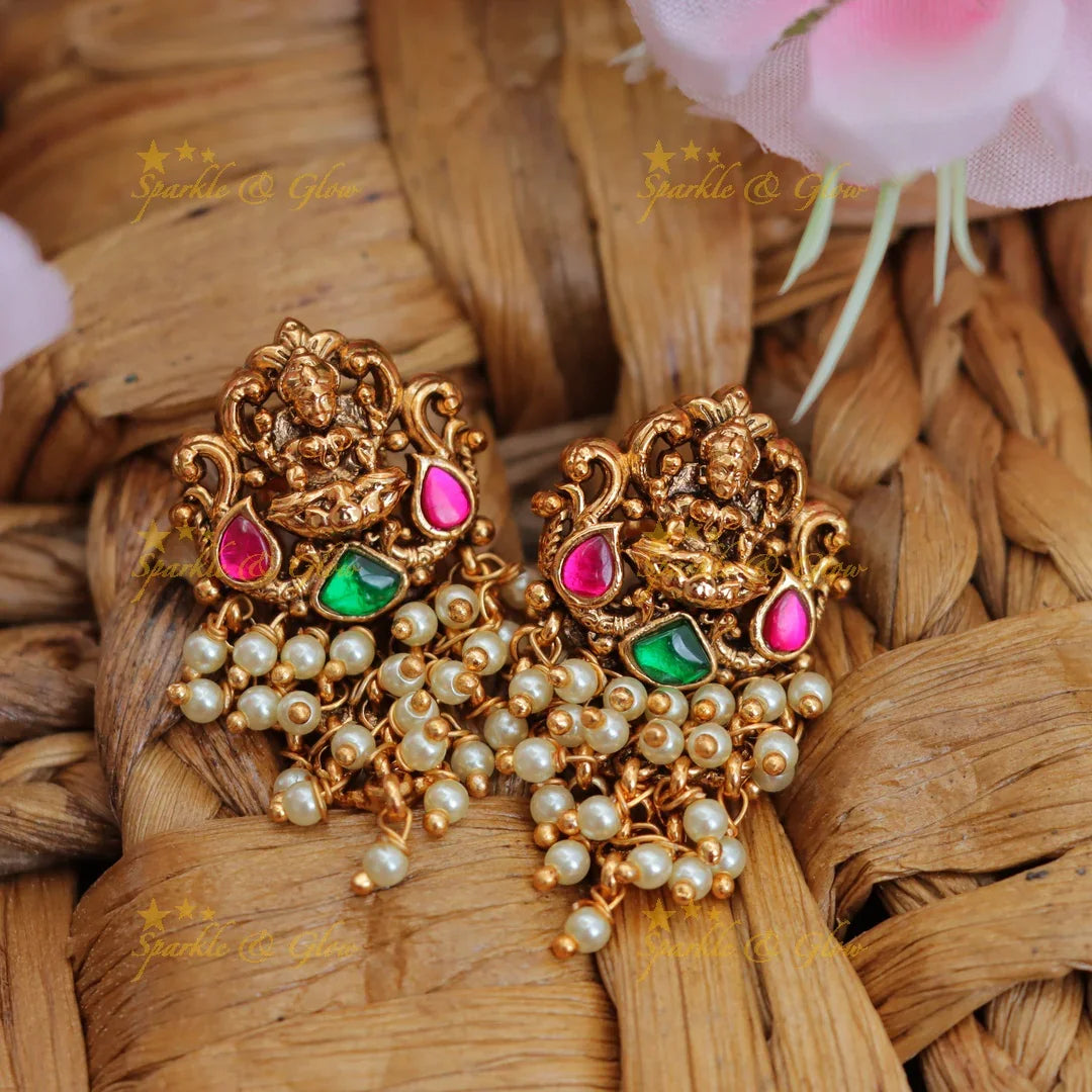 Exquisite Lakshmi Peacock Earrings with Pearls