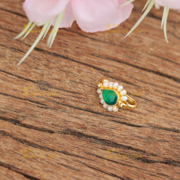 Elegant Green Stone Nosepin - Festive & Wedding Charm