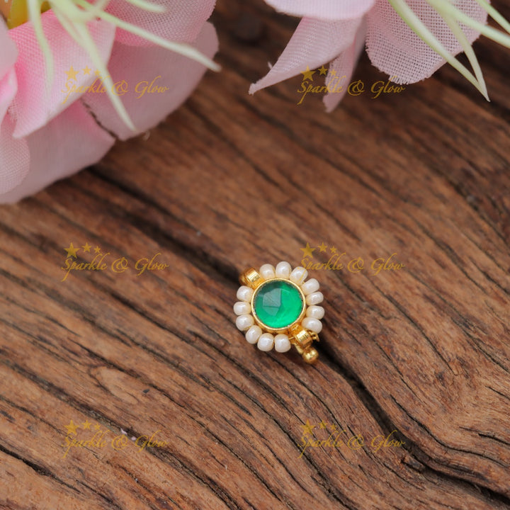 Exquisite Gold Stone & Pearl Nosepin for Festive Glow