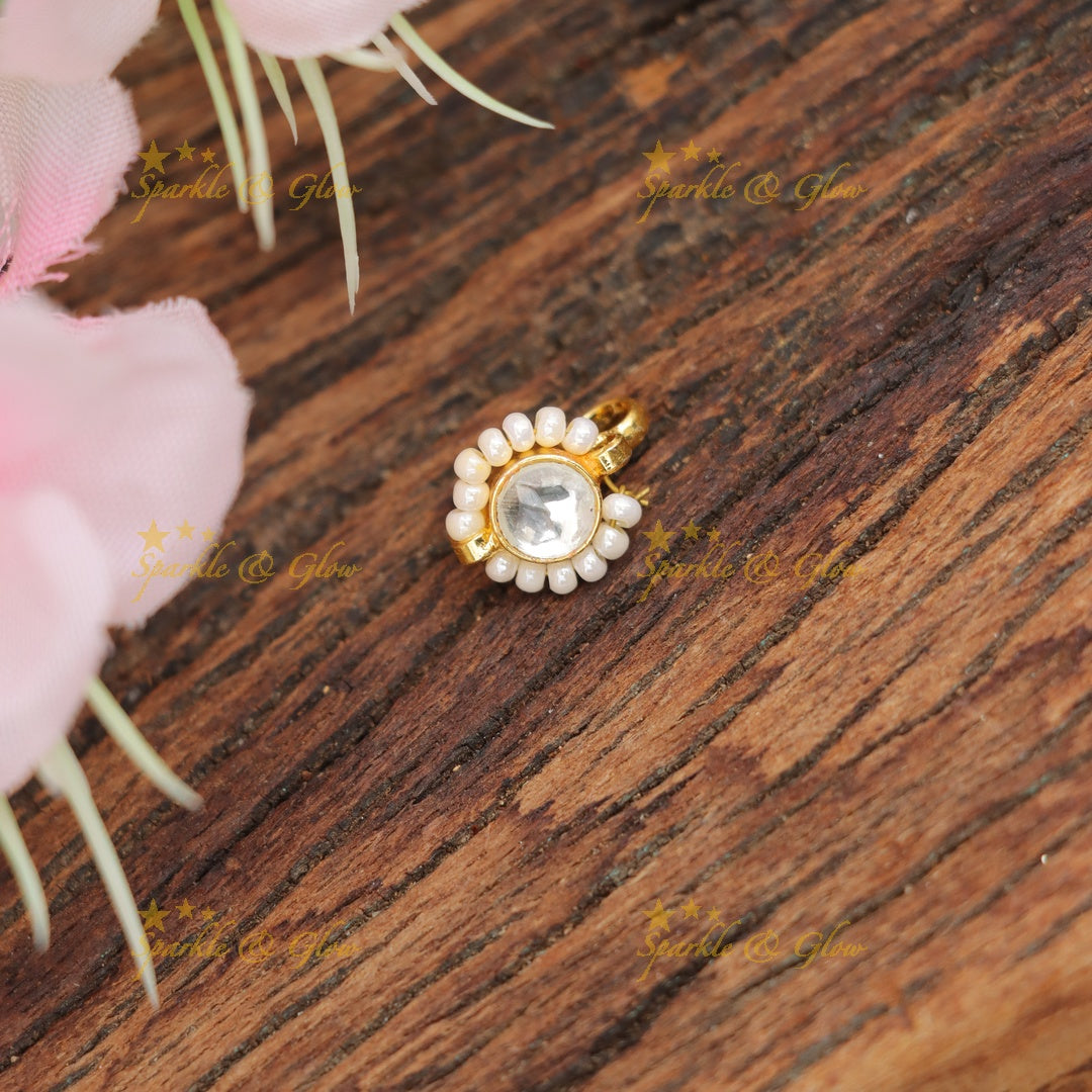 Exquisite Gold Stone & Pearl Nosepin for Festive Glow