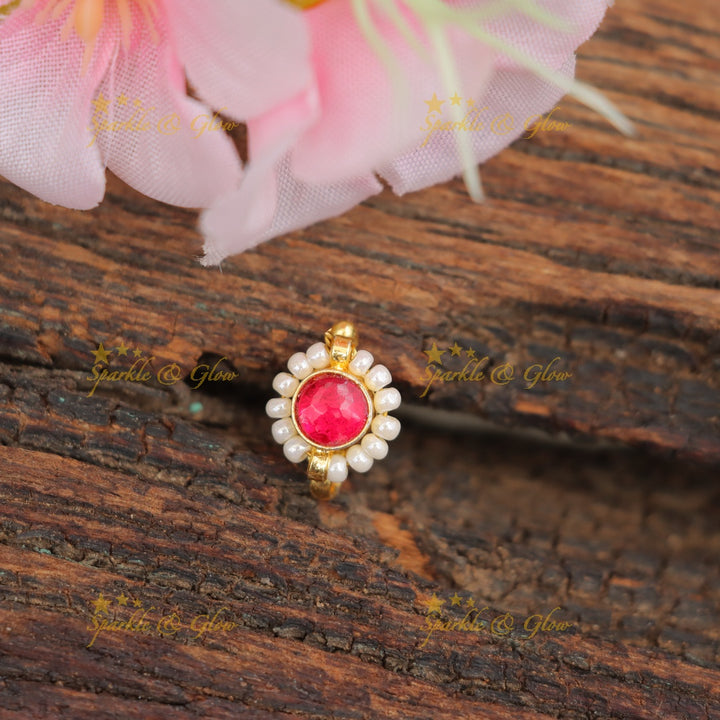 Exquisite Gold Stone & Pearl Nosepin for Festive Glow