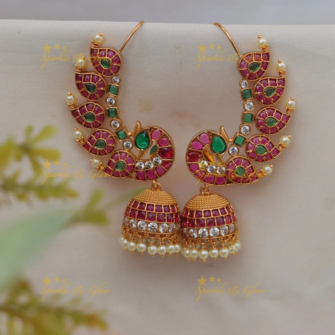 Exquisite Peacock Kemp Earrings with Pearls