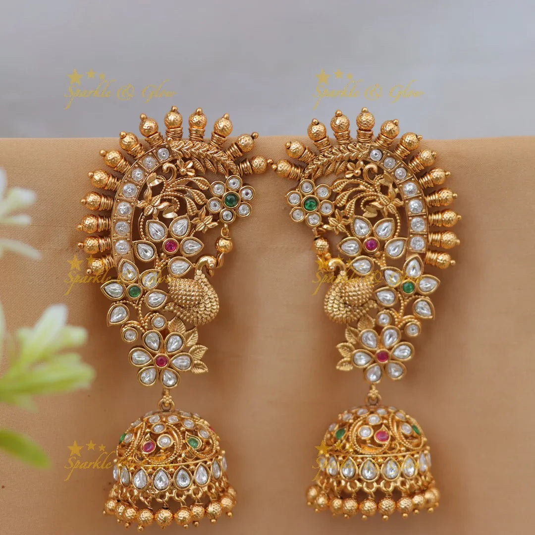Exquisite Peacock Floral Gold Earcuff Earrings