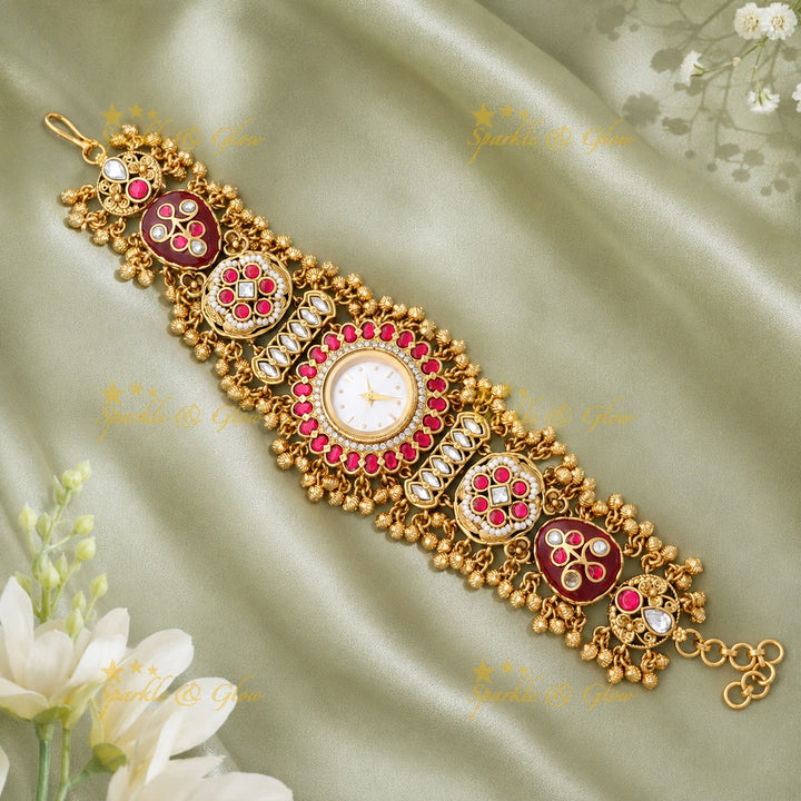 Kashmiri Gold Bridal Watch Bracelet - Heritage Elegance