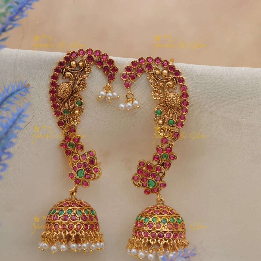 Exquisite Peacock Floral Pearl Earcuff Earrings