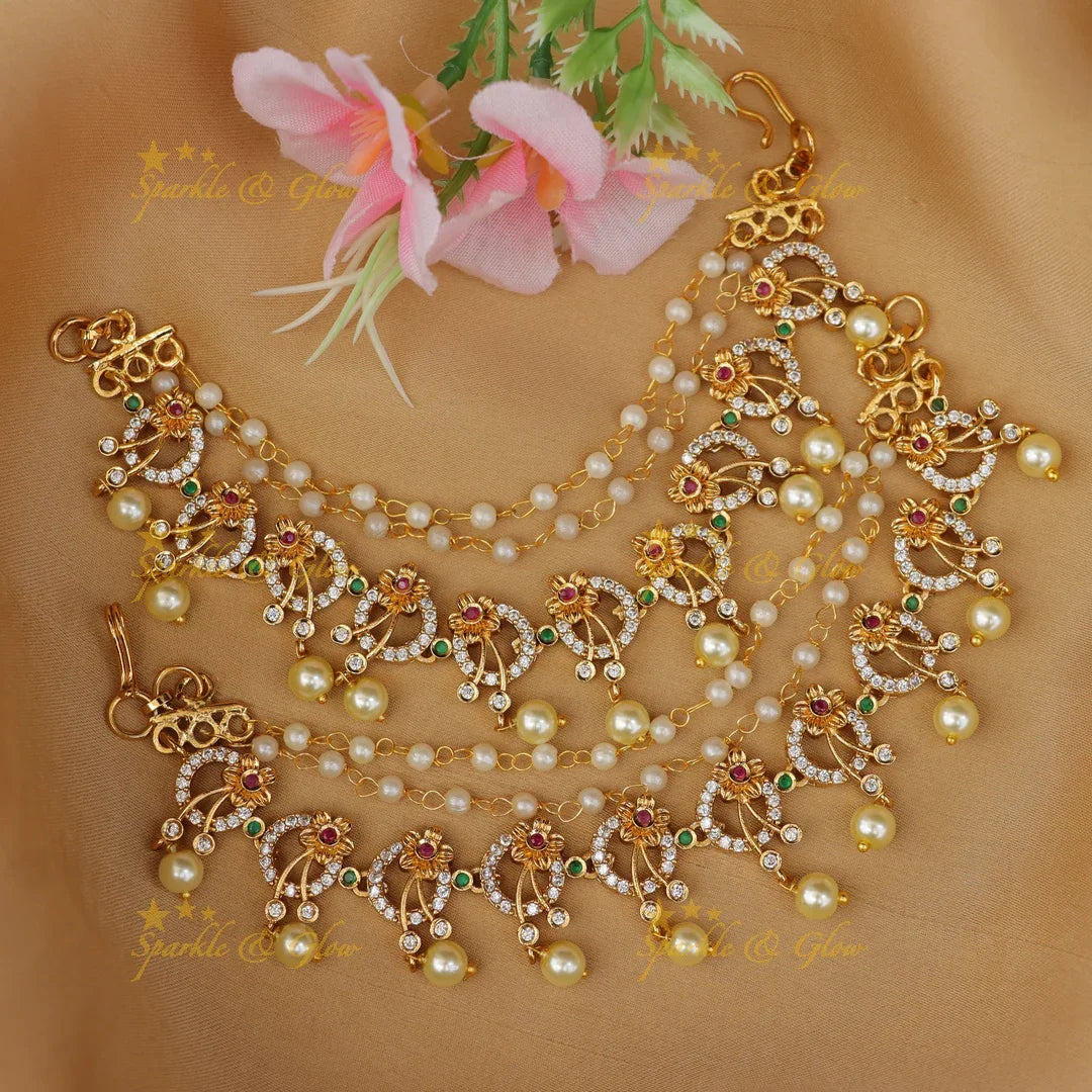 Elegant Floral Pearl Ear Chains for Festive Glamour