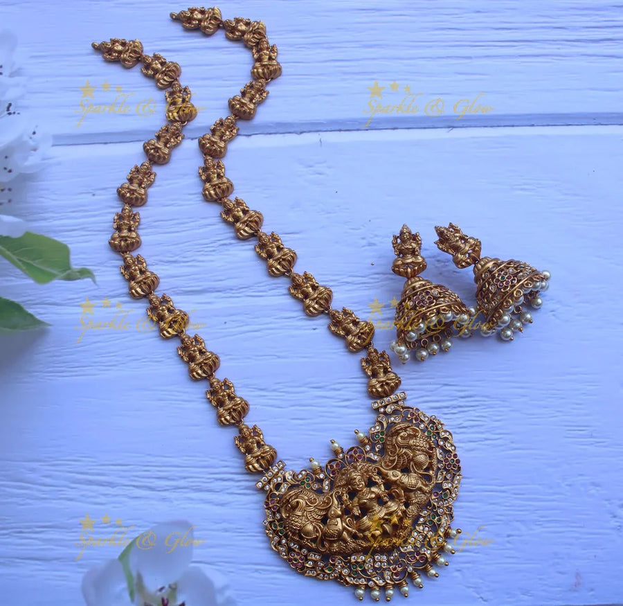 Elegant Lakshmi haram in premium matte finish - Sparkle and Glow