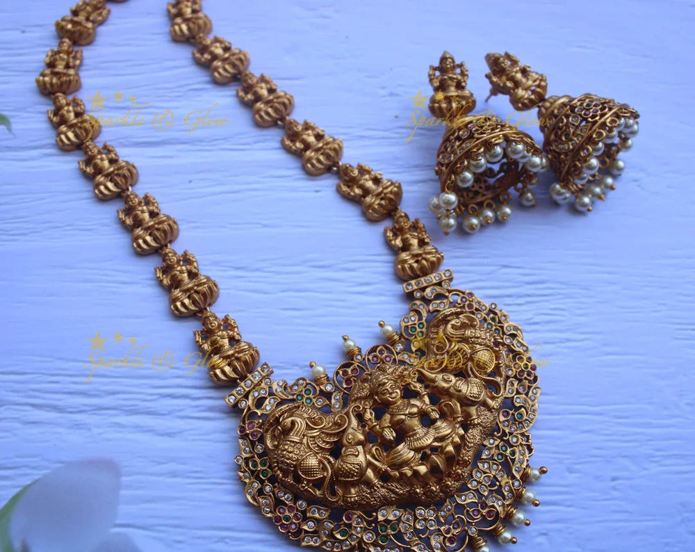Elegant Lakshmi haram in premium matte finish - Sparkle and Glow
