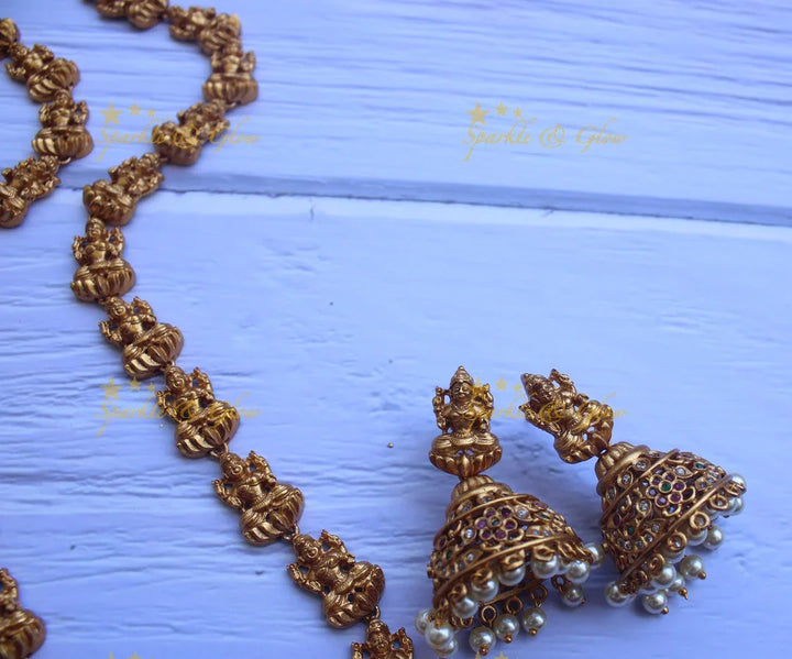 Elegant Lakshmi haram in premium matte finish - Sparkle and Glow