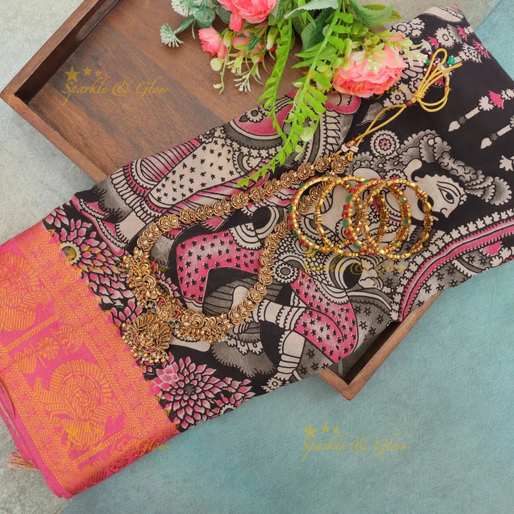 Exquisite Kalamkari Festival Saree with Temple Designs