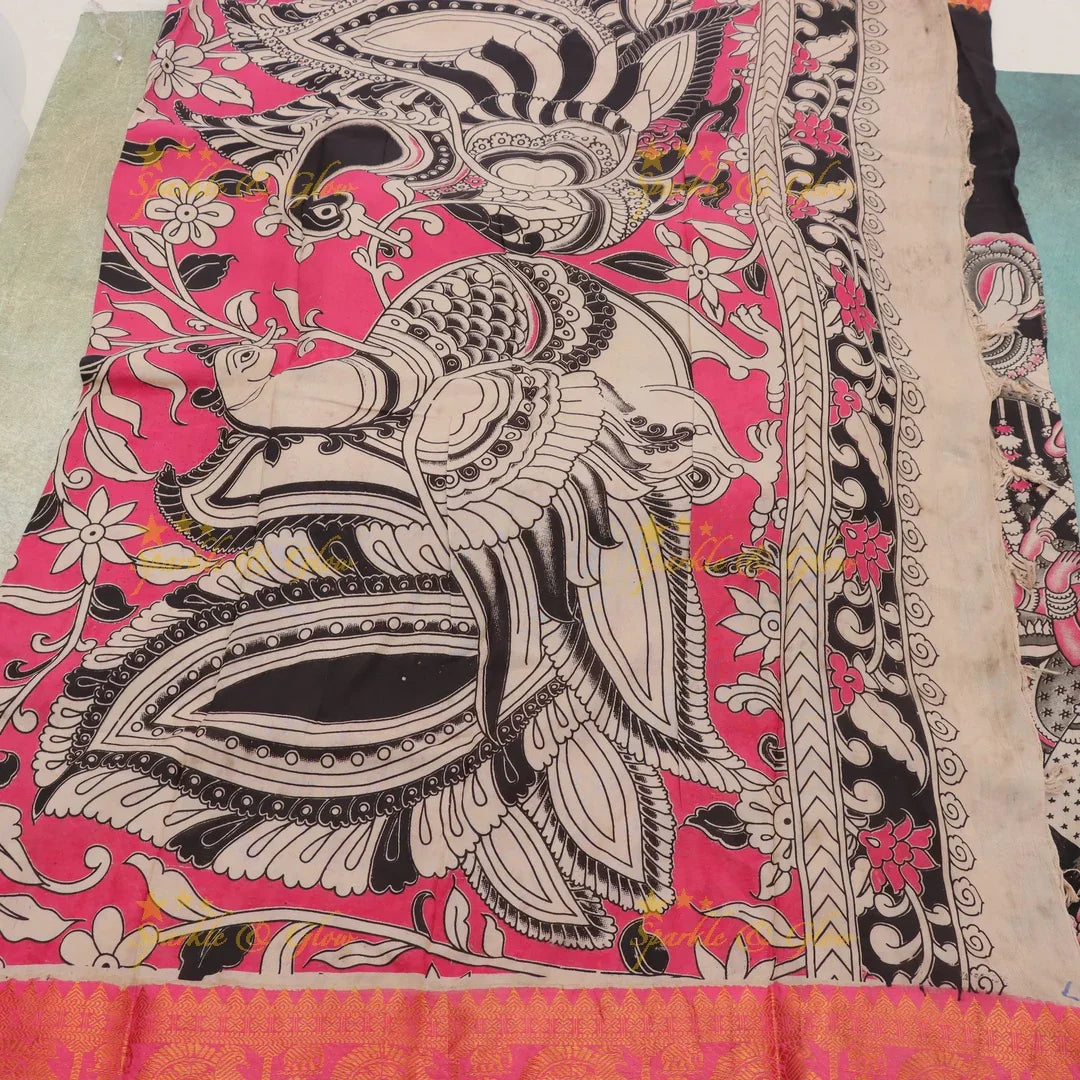 Exquisite Kalamkari Festival Saree with Temple Designs