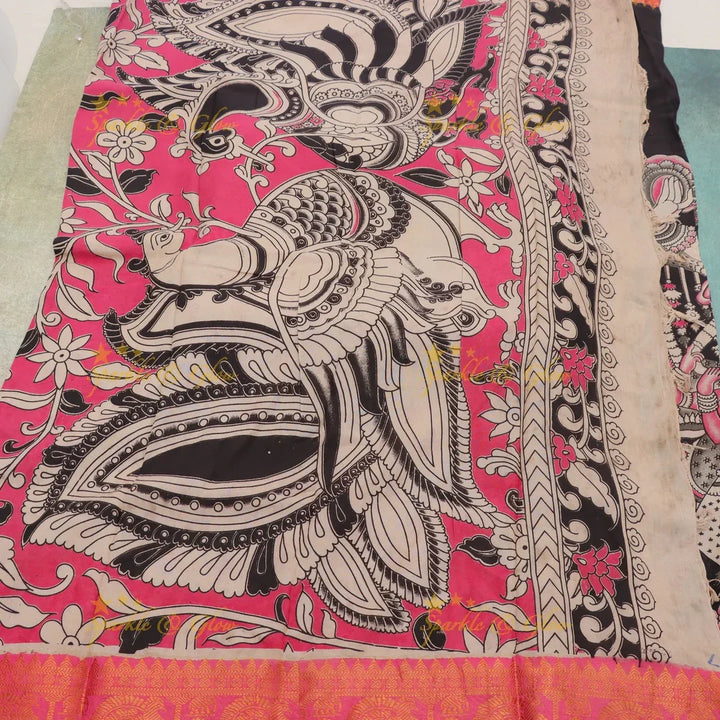 Exquisite Kalamkari Festival Saree with Temple Designs