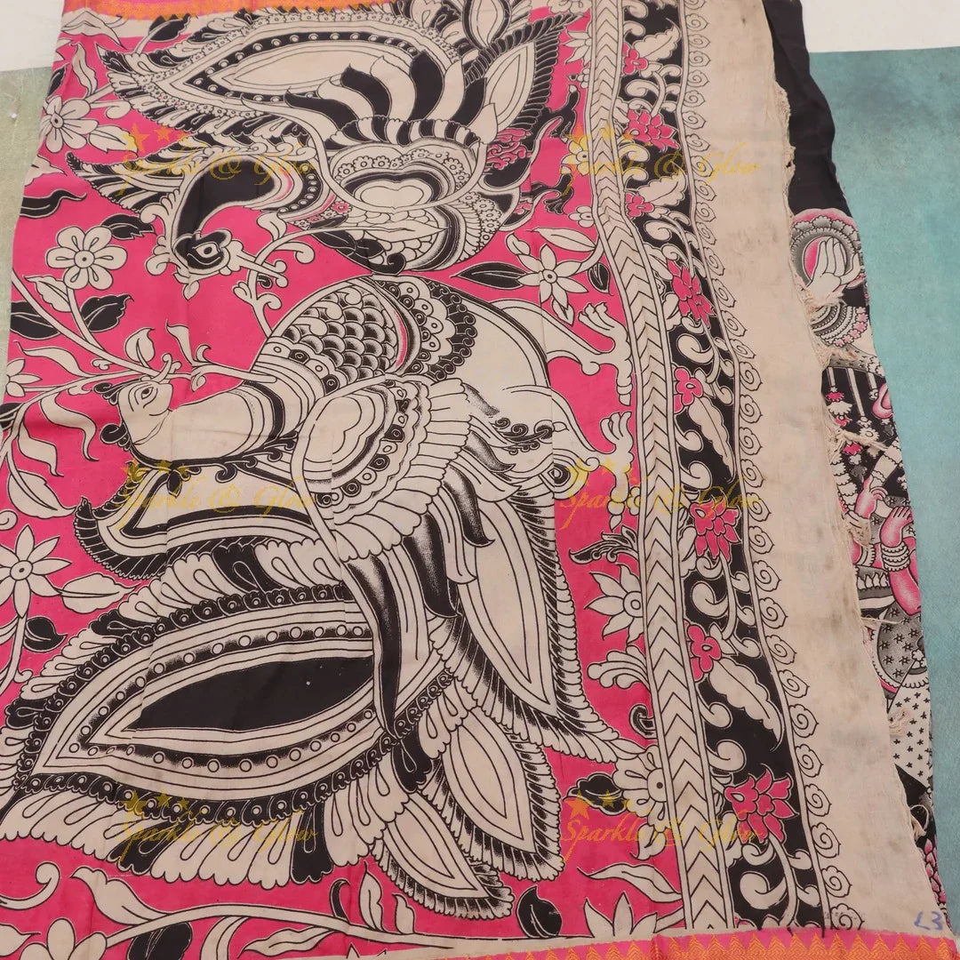 Exquisite Kalamkari Festival Saree with Temple Designs