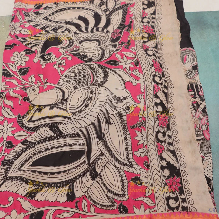 Exquisite Kalamkari Festival Saree with Temple Designs