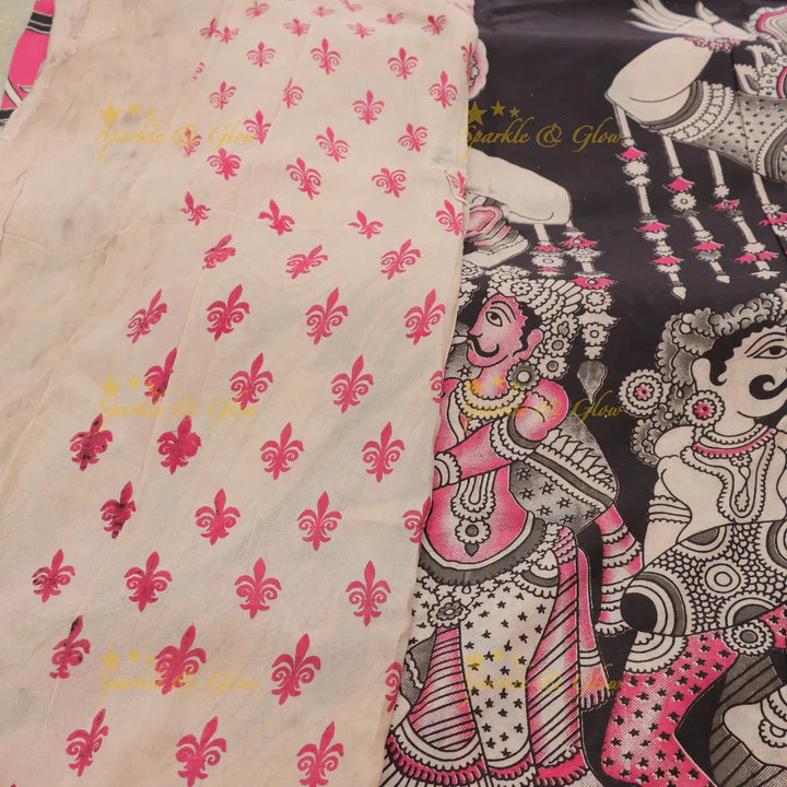 Exquisite Kalamkari Festival Saree with Temple Designs