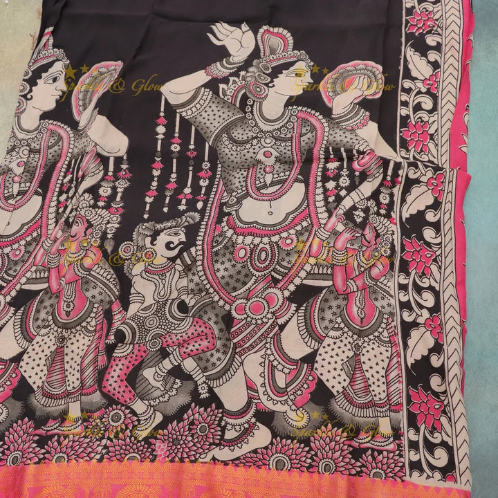 Exquisite Kalamkari Festival Saree with Temple Designs