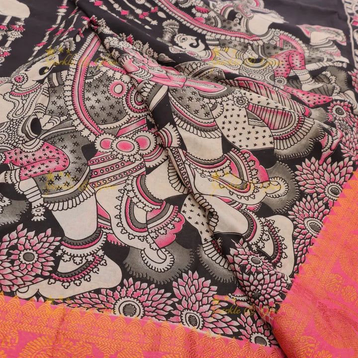 Exquisite Kalamkari Festival Saree with Temple Designs