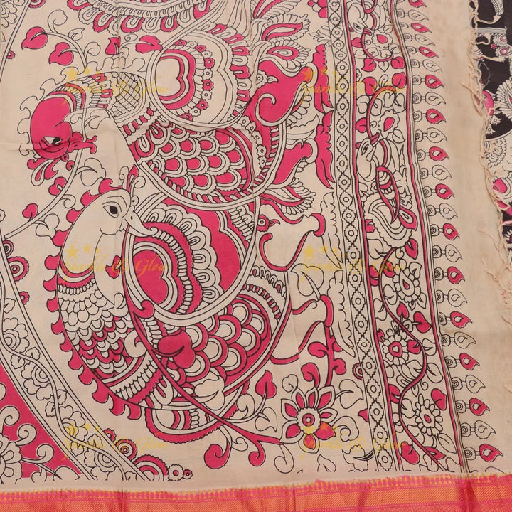 Exquisite Kalamkari Saree with Temple Art & Jewelry